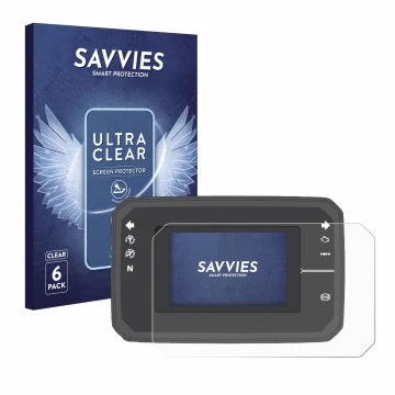 Face avant d’un emballage produit avec le logo de la marque Savvies. À côté, l’appareil Honda CB650R TFT Display est représent