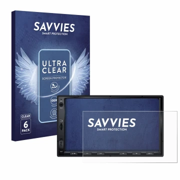 Face avant d’un emballage produit avec le logo de la marque Savvies. À côté, l’appareil Atoto F7 WE est représenté avec la pro