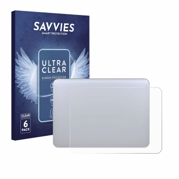 Face avant d’un emballage produit avec le logo de la marque Savvies. À côté, l’appareil Apple Magic 3 (Touch Trackpad) est rep