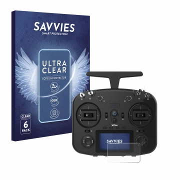 Face avant d’un emballage produit avec le logo de la marque Savvies. À côté, l’appareil FrSky TWIN X14 est représenté avec la 