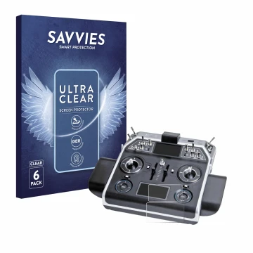 Face avant d’un emballage produit avec le logo de la marque Savvies. À côté, l’appareil Graupner MC-28 est représenté avec la 