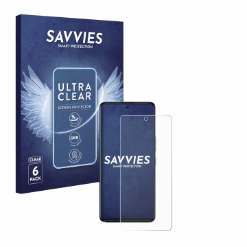 Face avant d’un emballage produit avec le logo de la marque Savvies. À côté, l’appareil Infinix GT 20 Pro est représenté avec 