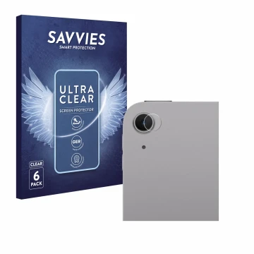 Face avant d’un emballage produit avec le logo de la marque Savvies. À côté, l’appareil Apple iPad Air 13