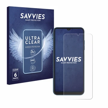 Face avant d’un emballage produit avec le logo de la marque Savvies. À côté, l’appareil Hotwav Note 13 est représenté avec la 