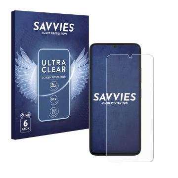 Face avant d’un emballage produit avec le logo de la marque Savvies. À côté, l’appareil Wiko T20 est représenté avec la protec