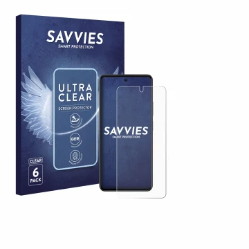 Face avant d’un emballage produit avec le logo de la marque Savvies. À côté, l’appareil Oppo A79 5G est représenté avec la pro