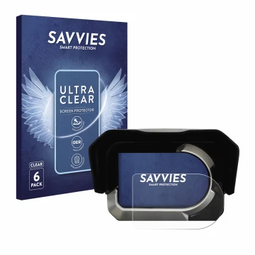 Face avant d’un emballage produit avec le logo de la marque Savvies. À côté, l’appareil Kymco CV3 est représenté avec la prote