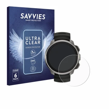 Face avant d’un emballage produit avec le logo de la marque Savvies. À côté, l’appareil Suunto Ocean est représenté avec la pr