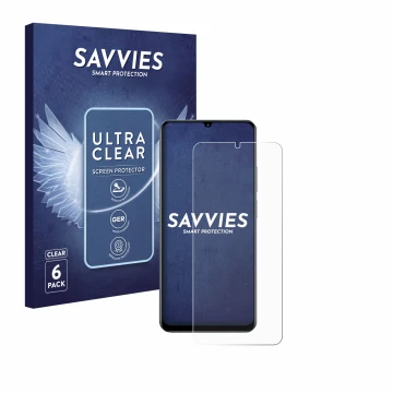 Face avant d’un emballage produit avec le logo de la marque Savvies. À côté, l’appareil realme C61 est représenté avec la prot