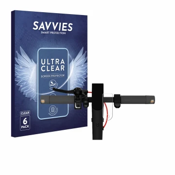 Face avant d’un emballage produit avec le logo de la marque Savvies. À côté, l’appareil Xiaomi Mi 4 Lite E-Scooter (2e Gen.) e