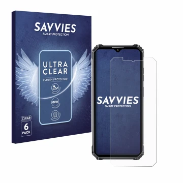 Face avant d’un emballage produit avec le logo de la marque Savvies. À côté, l’appareil Oukitel WP28E est représenté avec la p