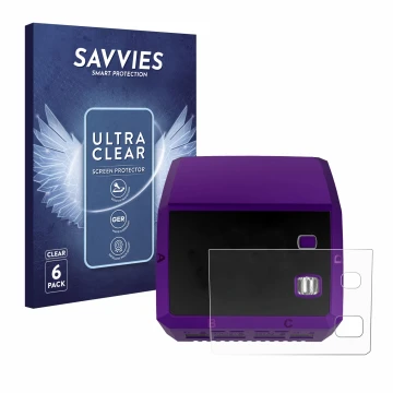 Face avant d’un emballage produit avec le logo de la marque Savvies. À côté, l’appareil SkyRc Q200 neo est représenté avec la 