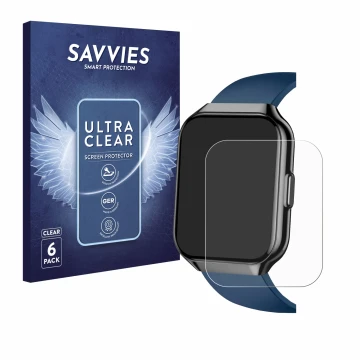Face avant d’un emballage produit avec le logo de la marque Savvies. À côté, l’appareil QCOQ P98 1.96