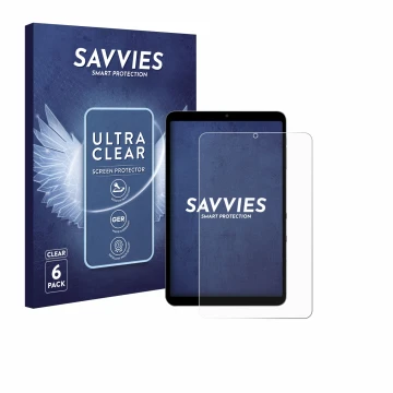 Face avant d’un emballage produit avec le logo de la marque Savvies. À côté, l’appareil Alldocube iPlay 60 Mini Pro est représ