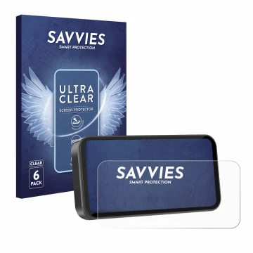 Face avant d’un emballage produit avec le logo de la marque Savvies. À côté, l’appareil Carpuride W603D 6.3