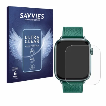Face avant d’un emballage produit avec le logo de la marque Savvies. À côté, l’appareil Honor Watch 5 est représenté avec la p