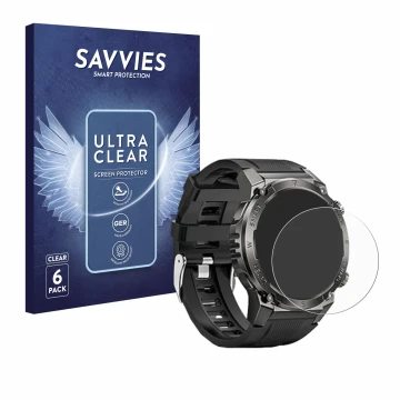 Face avant d’un emballage produit avec le logo de la marque Savvies. À côté, l’appareil Dekelife G55 1.46