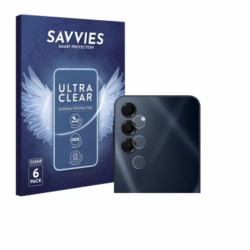 Face avant d’un emballage produit avec le logo de la marque Savvies. À côté, l’appareil Samsung Galaxy A16 5G (Caméra UNIQUEME