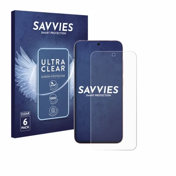 Face avant d’un emballage produit avec le logo de la marque Savvies. À côté, l’appareil Vivo X200 Pro mini est représenté avec