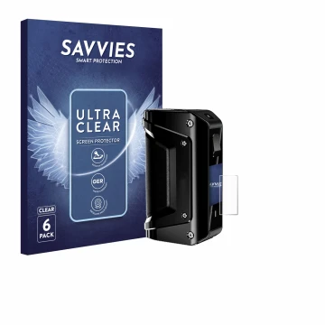 Face avant d’un emballage produit avec le logo de la marque Savvies. À côté, l’appareil geekvape Aegis 3 est représenté avec l