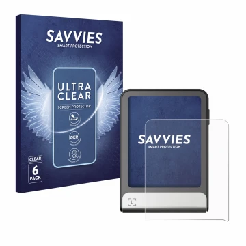 Face avant d’un emballage produit avec le logo de la marque Savvies. À côté, l’appareil Ledger Flex est représenté avec la pro