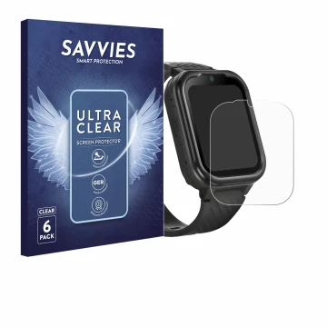 Face avant d’un emballage produit avec le logo de la marque Savvies. À côté, l’appareil RAYOFI Kids Smartwatch est représenté 