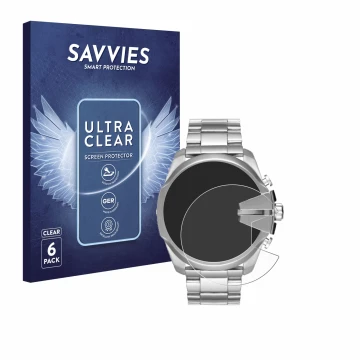 Face avant d’un emballage produit avec le logo de la marque Savvies. À côté, l’appareil Diesel Mega Chief DZ4417 est représent