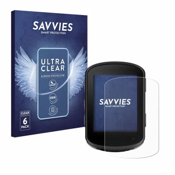 Face avant d’un emballage produit avec le logo de la marque Savvies. À côté, l’appareil Garmin Edge 840 Solar est représenté a