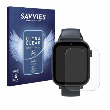 Face avant d’un emballage produit avec le logo de la marque Savvies. À côté, l’appareil Forever Kids Smartwatch est représenté