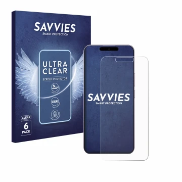 Face avant d’un emballage produit avec le logo de la marque Savvies. À côté, l’appareil Oukitel P1 est représenté avec la prot
