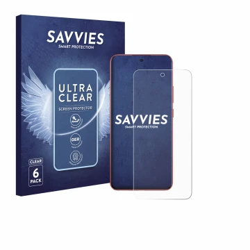 Face avant d’un emballage produit avec le logo de la marque Savvies. À côté, l’appareil Oppo A5 Pro est représenté avec la pro