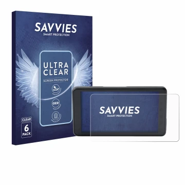 Face avant d’un emballage produit avec le logo de la marque Savvies. À côté, l’appareil BMW ConnectedRide Navigator Full Cover