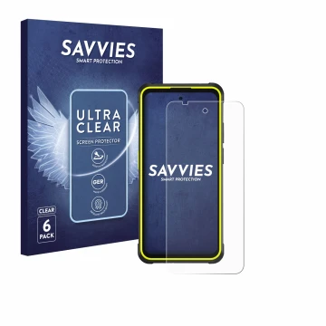 Face avant d’un emballage produit avec le logo de la marque Savvies. À côté, l’appareil Ulefone Armor X31 Pro 5G est représent