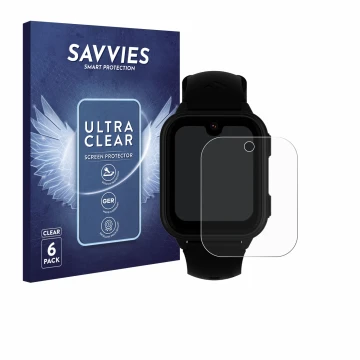 Face avant d’un emballage produit avec le logo de la marque Savvies. À côté, l’appareil Garett Kids Vibe 4G est représenté ave