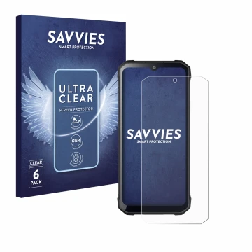 Face avant d’un emballage produit avec le logo de la marque Savvies. À côté, l’appareil Hotwav T7S est représenté avec la prot