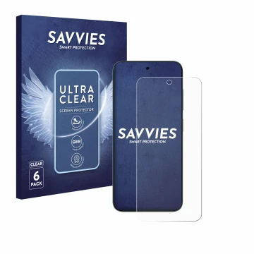 Face avant d’un emballage produit avec le logo de la marque Savvies. À côté, l’appareil ZTE Blade V70 est représenté avec la p
