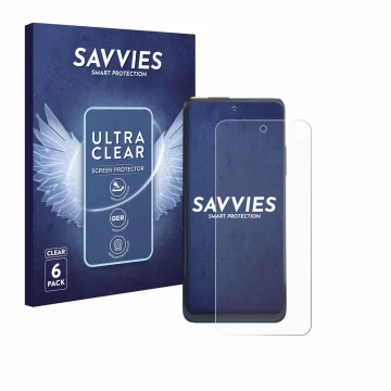 Face avant d’un emballage produit avec le logo de la marque Savvies. À côté, l’appareil Thuraya One est représenté avec la pro