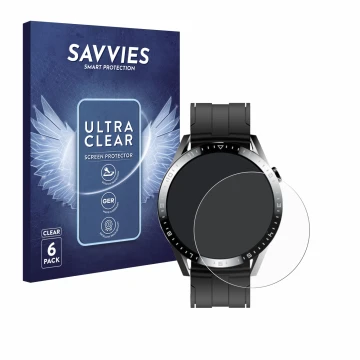 Face avant d’un emballage produit avec le logo de la marque Savvies. À côté, l’appareil Tracer Smartwatch SM9 est représenté a