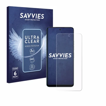 Face avant d’un emballage produit avec le logo de la marque Savvies. À côté, l’appareil Umidigi Note 100 5G est représenté ave
