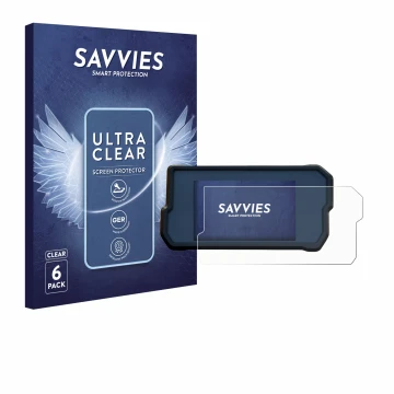 Face avant d’un emballage produit avec le logo de la marque Savvies. À côté, l’appareil KTM 390 / 890 Adventure 2020+ est repr