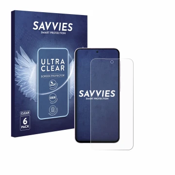 Face avant d’un emballage produit avec le logo de la marque Savvies. À côté, l’appareil Samsung Galaxy A56 5G Enterprise Editi