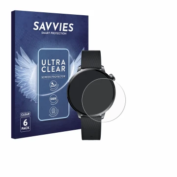 Face avant d’un emballage produit avec le logo de la marque Savvies. À côté, l’appareil Oppo Watch X2 Mini est représenté avec