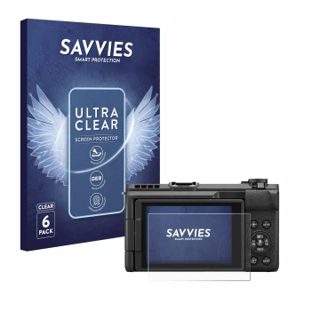 Face avant d’un emballage produit avec le logo de la marque Savvies. À côté, l’appareil Canon PowerShot V1 est représenté avec