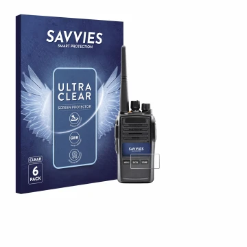 Face avant d’un emballage produit avec le logo de la marque Savvies. À côté, l’appareil Midland G18 Pro PMR est représenté ave