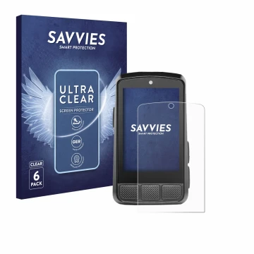 Face avant d’un emballage produit avec le logo de la marque Savvies. À côté, l’appareil Wahoo Elemnt Bolt 3 est représenté ave