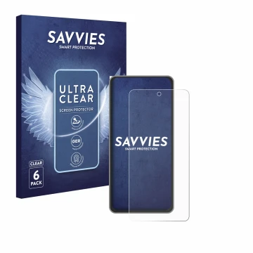 Face avant d’un emballage produit avec le logo de la marque Savvies. À côté, l’appareil realme GT 7T est représenté avec la pr