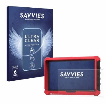 Face avant d’un emballage produit avec le logo de la marque Savvies. À côté, l’appareil Lilliput A7s 7