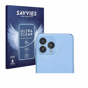 Face avant d’un emballage produit avec le logo de la marque Savvies. À côté, l’appareil Cubot P80 (Caméra UNIQUEMENT) est repr