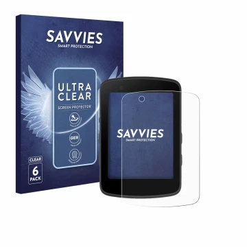 Face avant d’un emballage produit avec le logo de la marque Savvies. À côté, l’appareil Bryton Rider 550 est représenté avec l