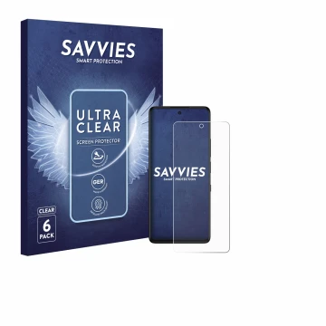 Face avant d’un emballage produit avec le logo de la marque Savvies. À côté, l’appareil TCL 50 Pro NXTPaper 5G est représenté 